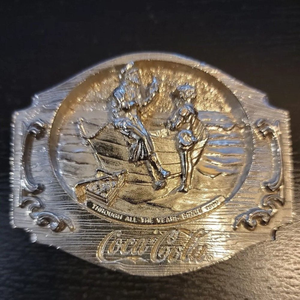 VINTAGE 1990 COCA COLA BELT BUCKLE NICE BOAT SCENE DETAILED SIKIYOU PEWTER